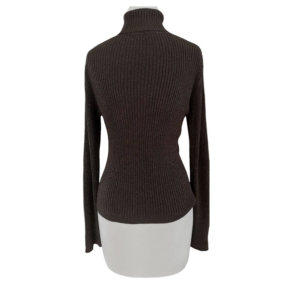 SOPHIE CHANG Vintage Women’s Tiny Knit Silk Turtleneck Size L Brown w/ Gold Yarn - Picture 2 of 5